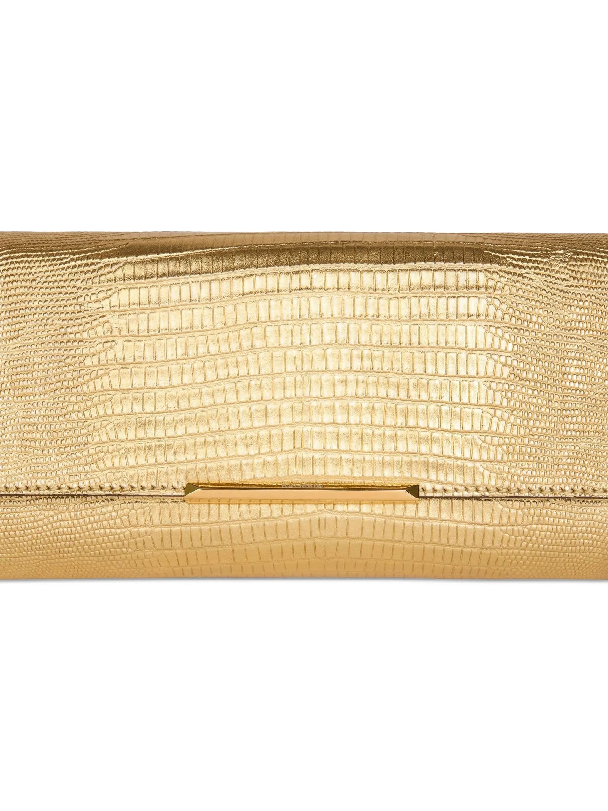 long clutch bag in metallic textured leather