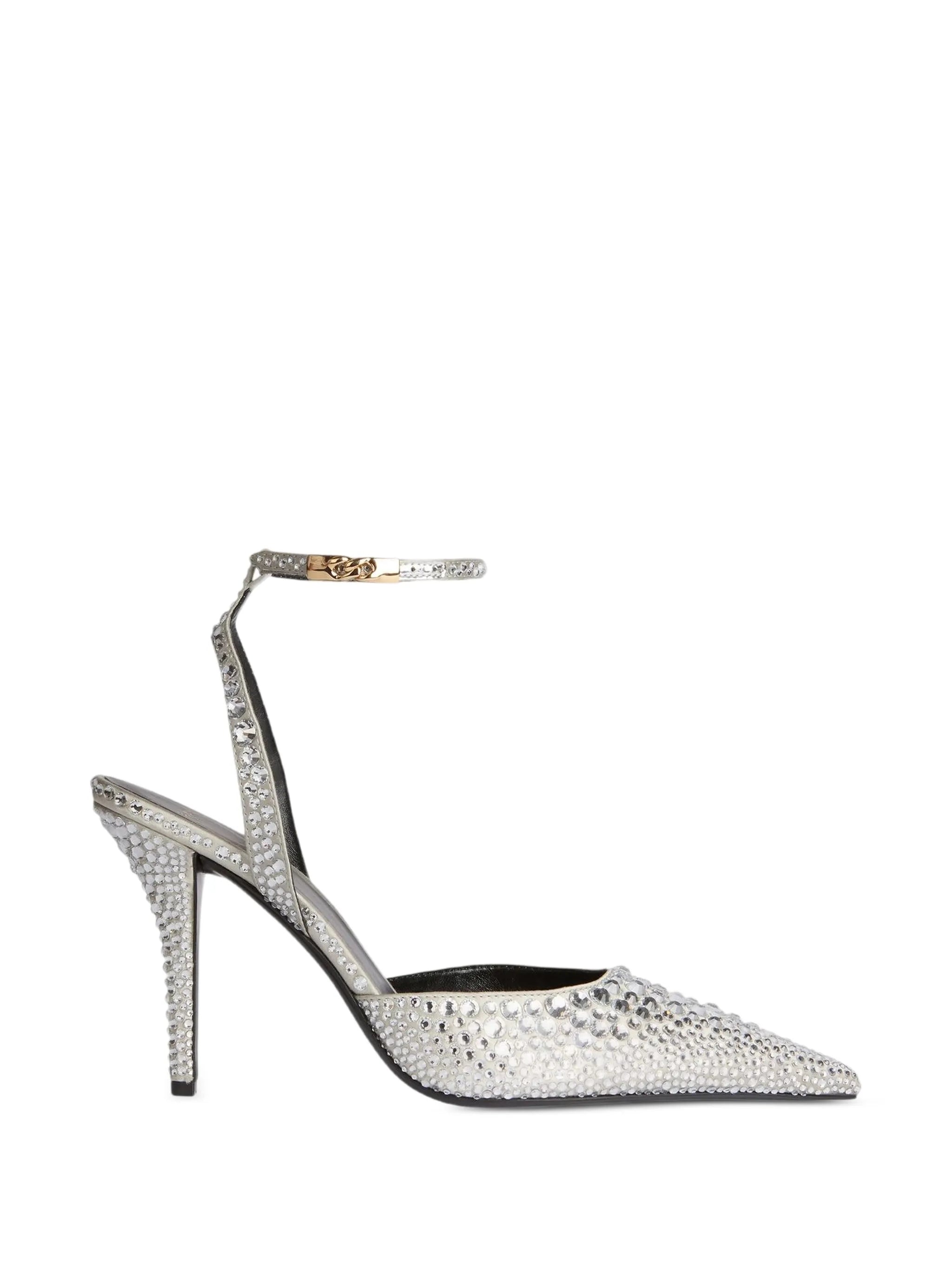 strappy satin pumps with crystals
