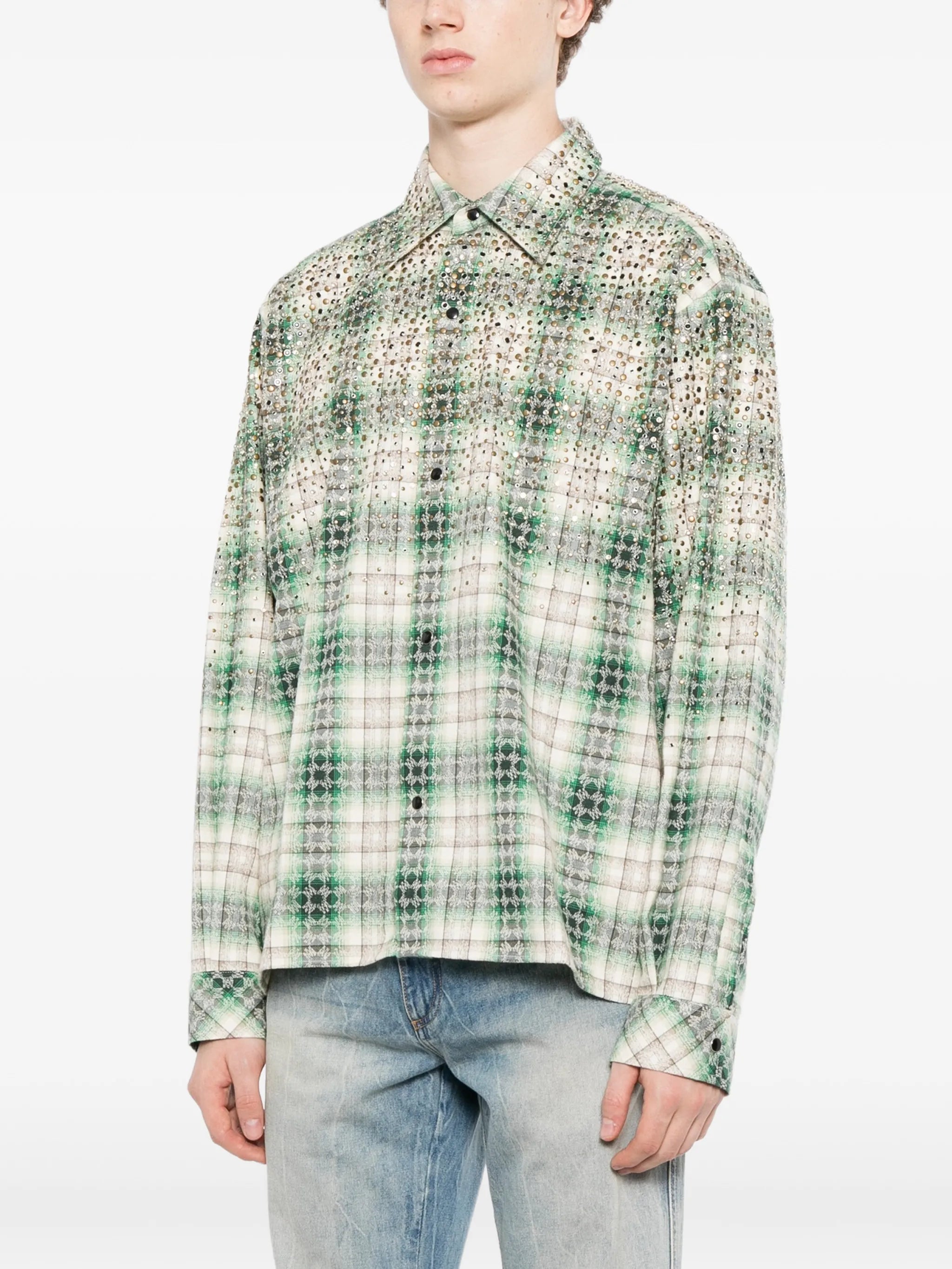 stud-embellished checked shirt