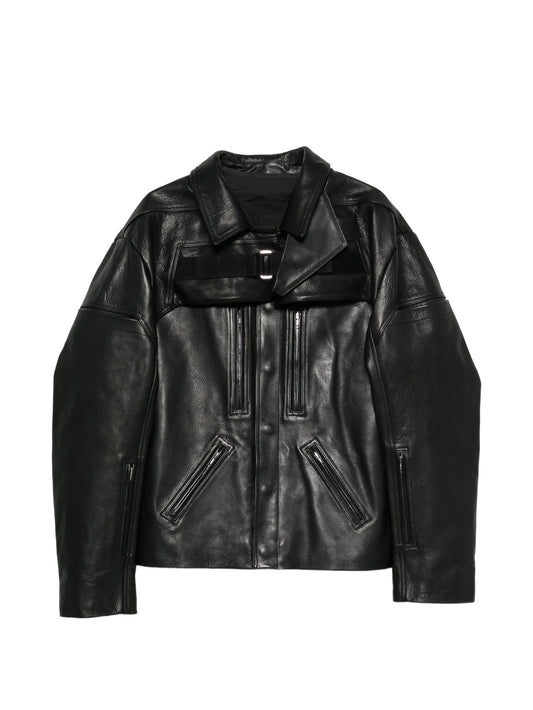 multi-panelled layered leather jacket