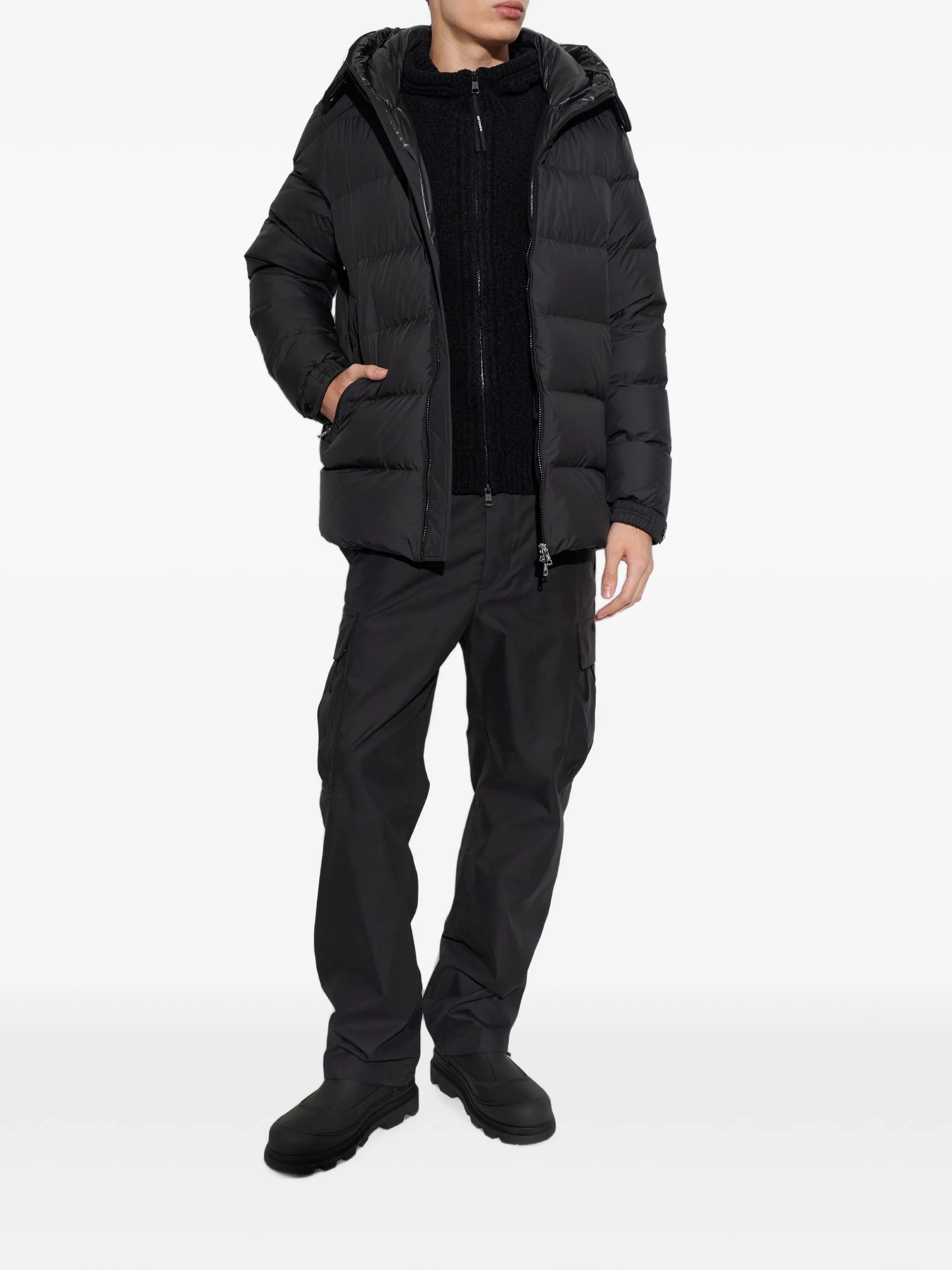 hooded zip-up cardigan