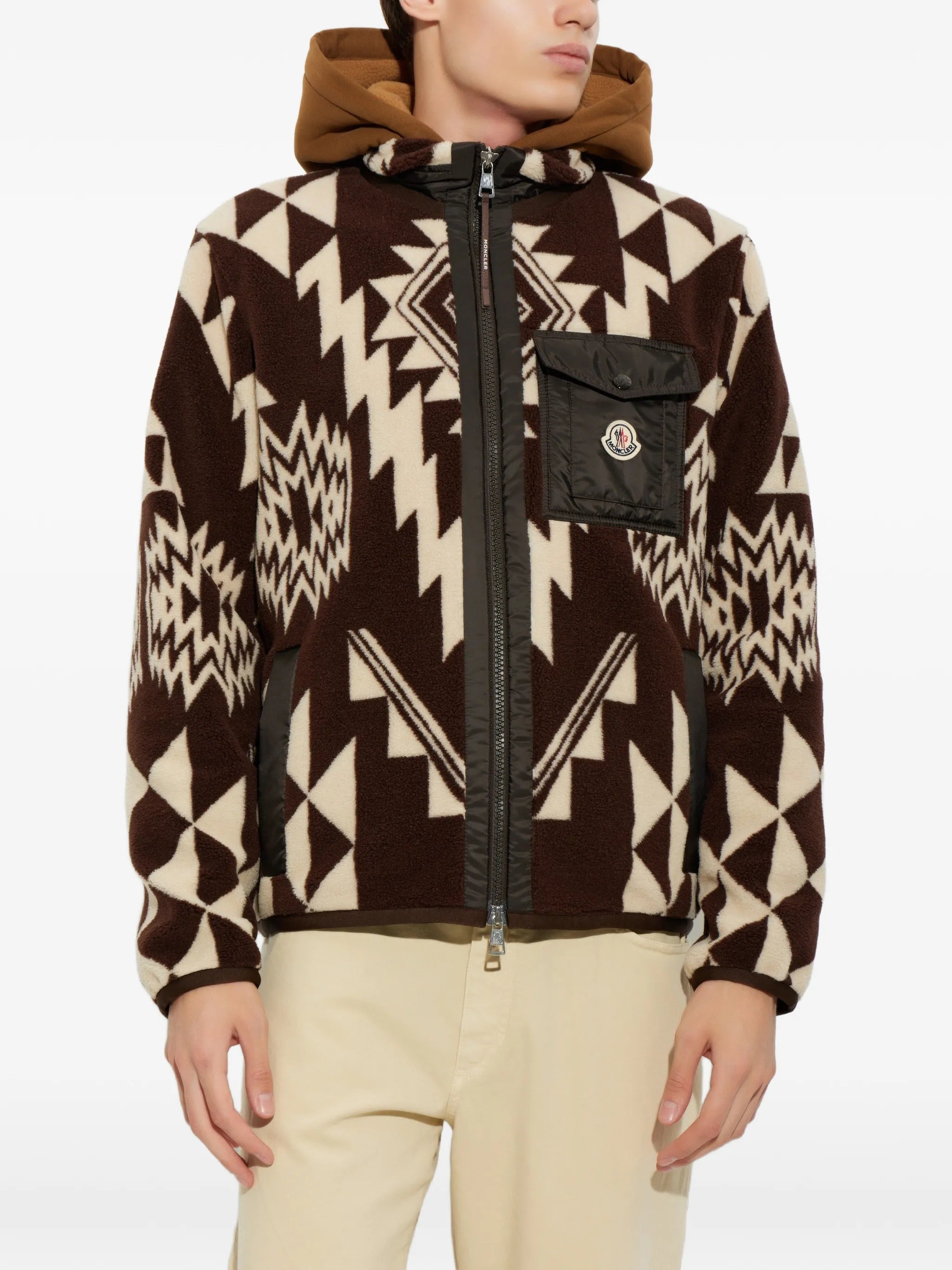 geometric-pattern fleece sweater