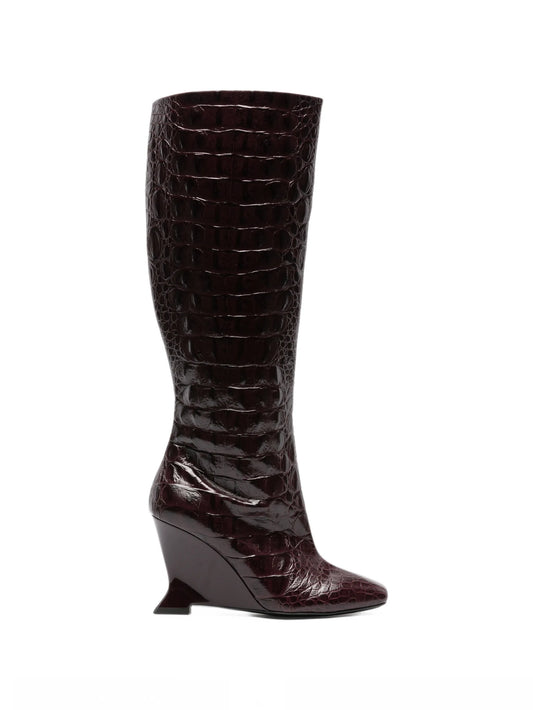 wedge embossed croco boots
