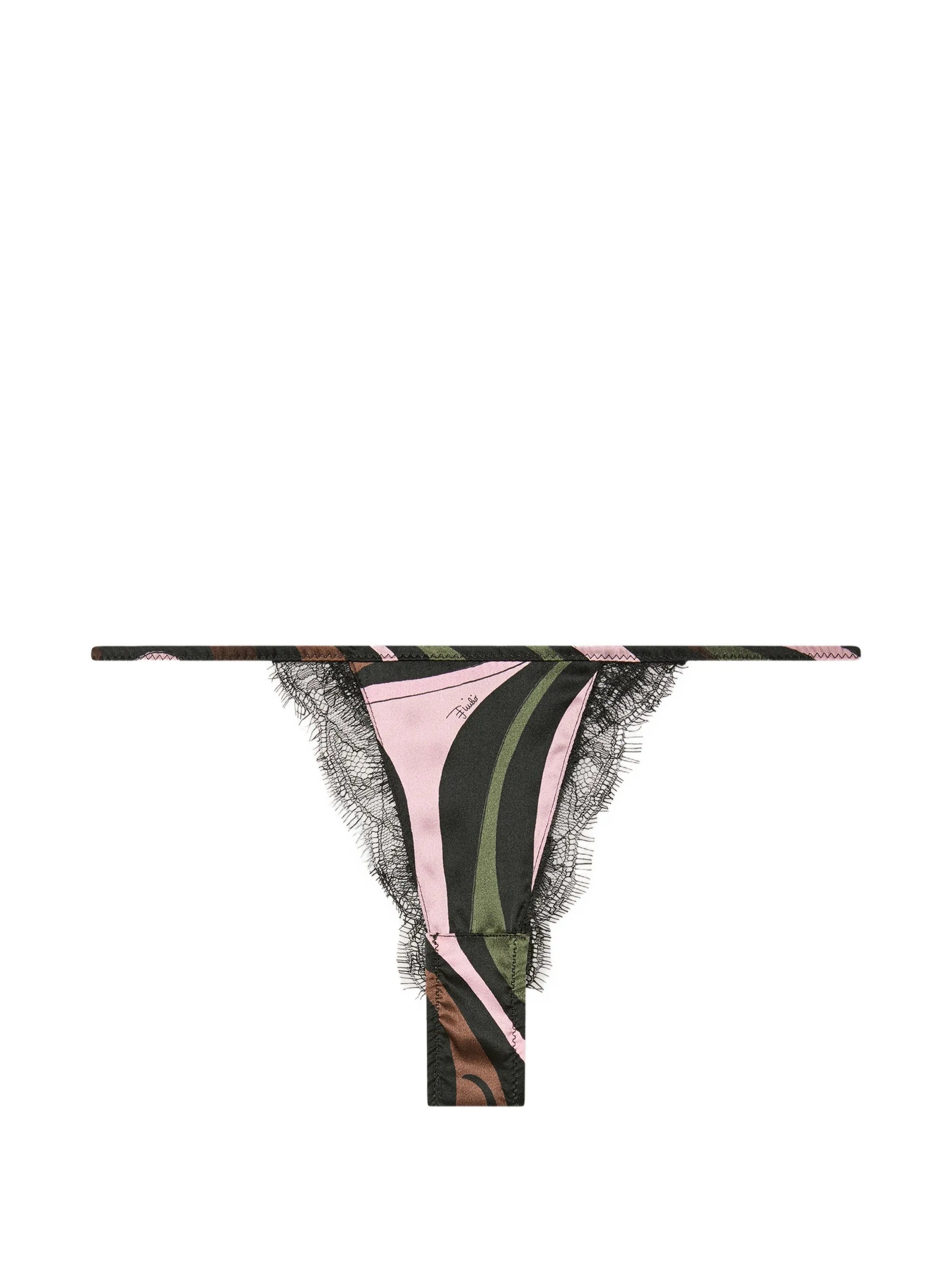 Marmo print stretch silk satin thong