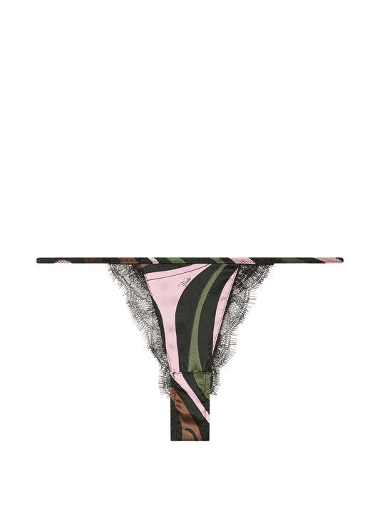 Marmo print stretch silk satin thong