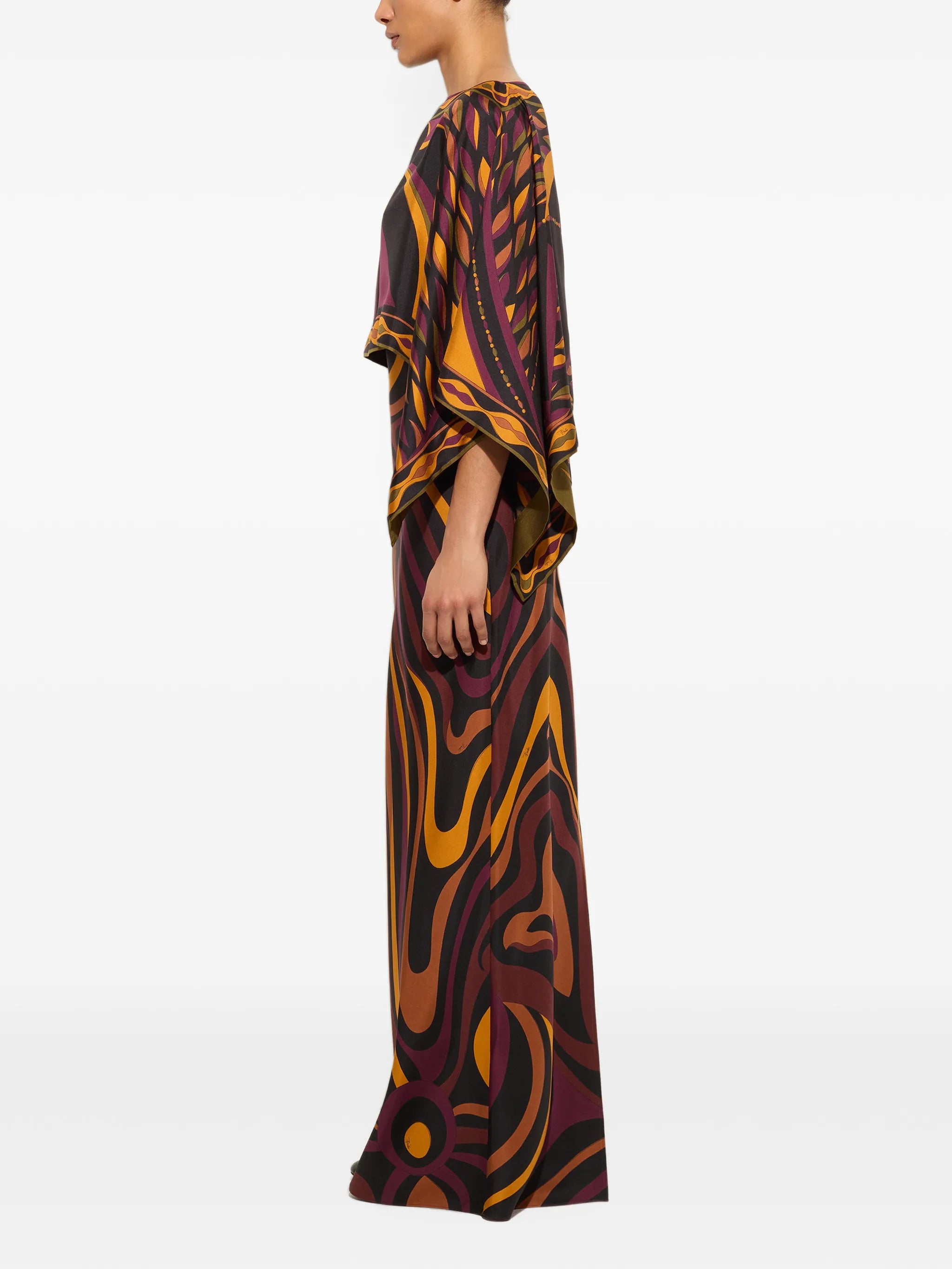 Marmo print silk dress with cape
