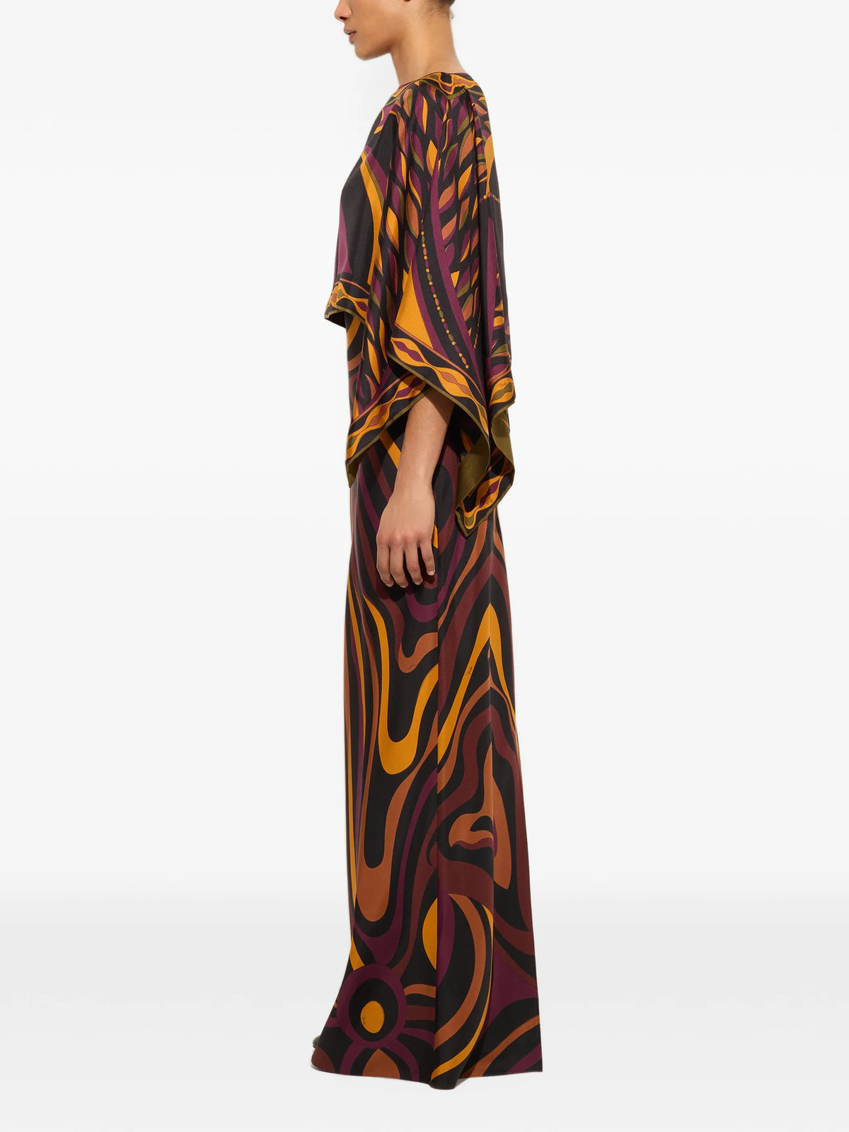 Marmo print silk dress with cape