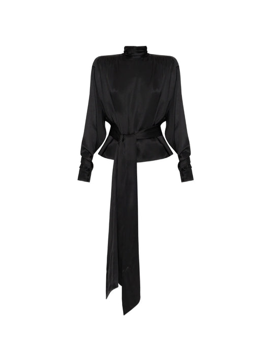 asymmetric tie-waist blouse
