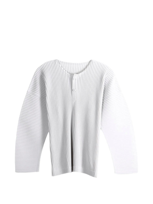 plissé-effect henley T-shirt