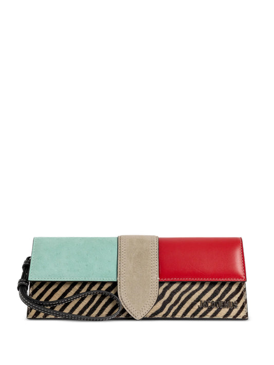 colour-block zebra-print clutch bag