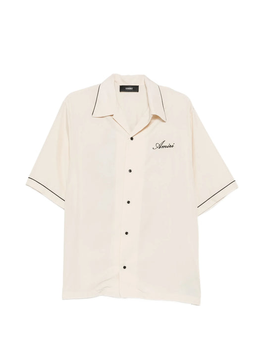 graphic-patch camp-collar shirt