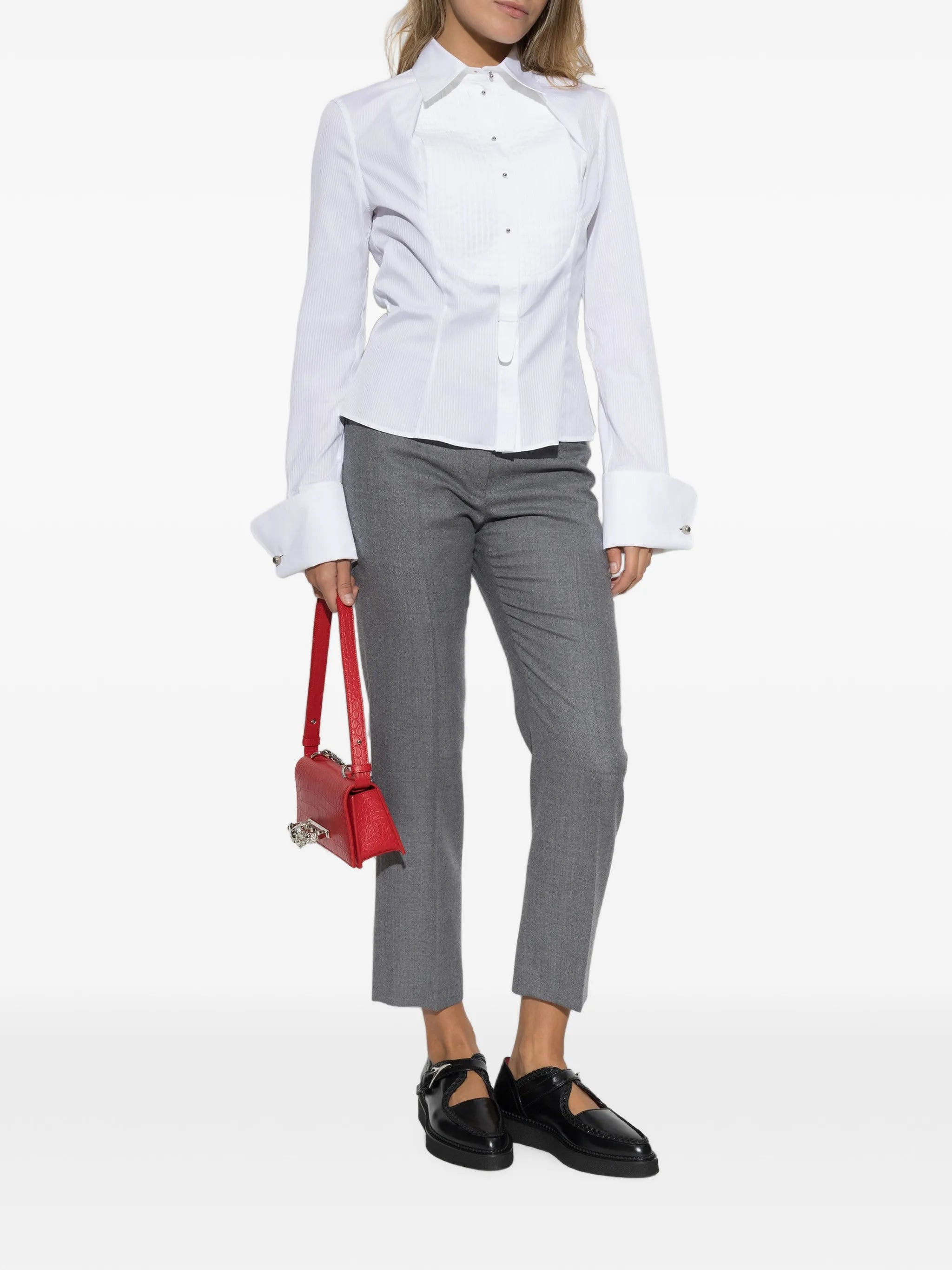 striped bib-front shirt