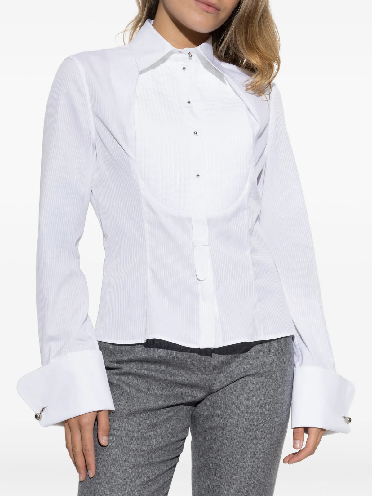 striped bib-front shirt