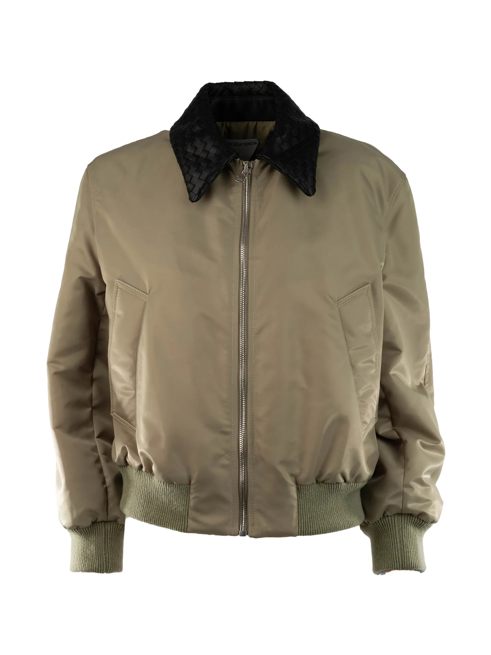 Intrecciato-collar bomber jacket