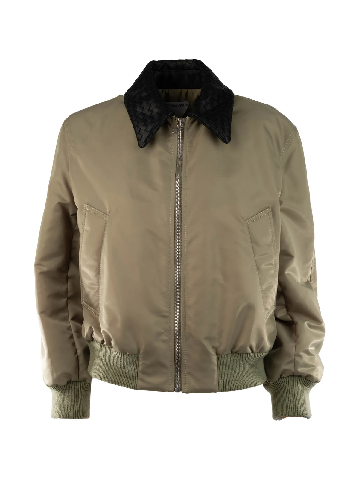 Intrecciato-collar bomber jacket