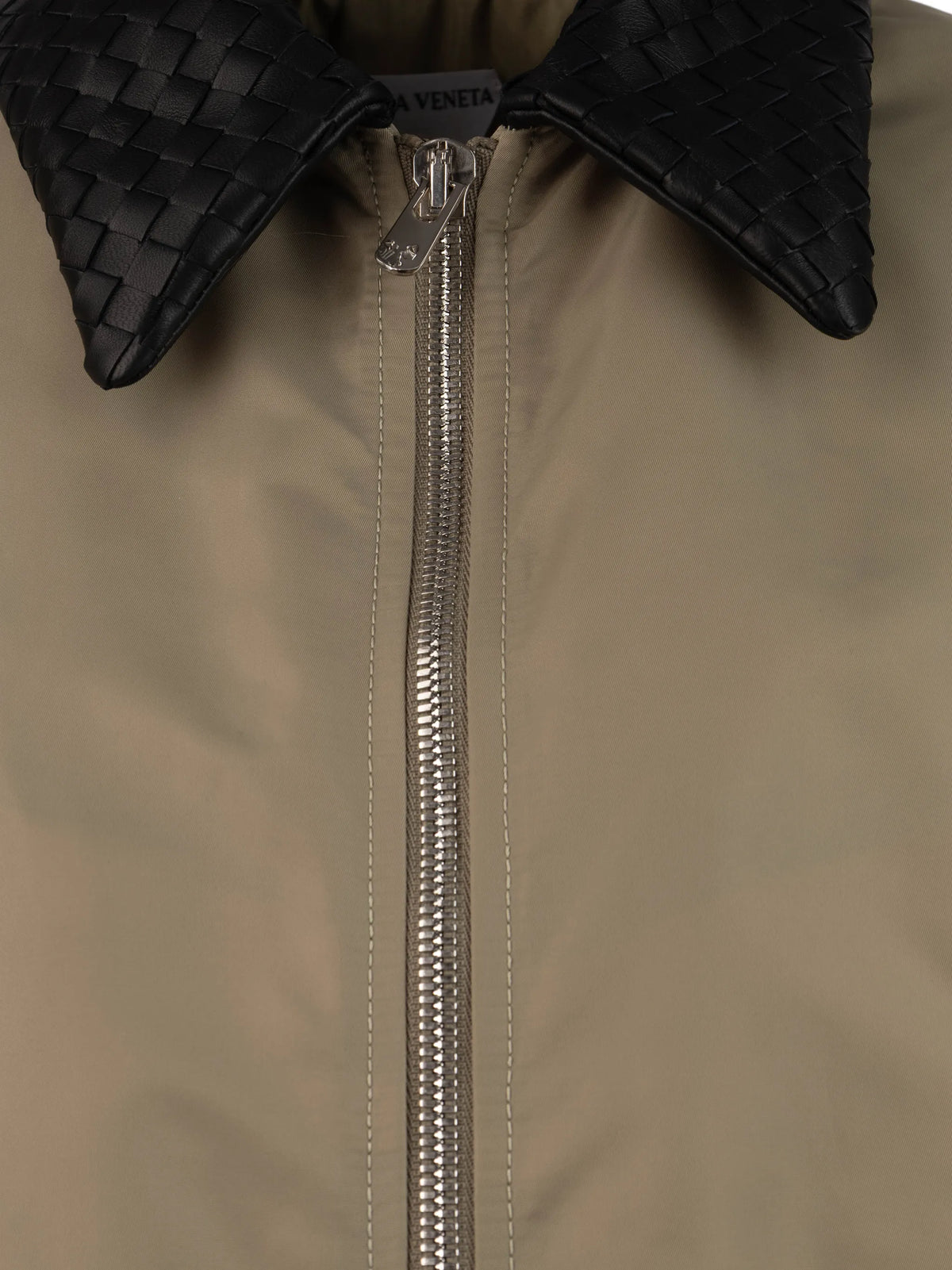 Intrecciato-collar bomber jacket