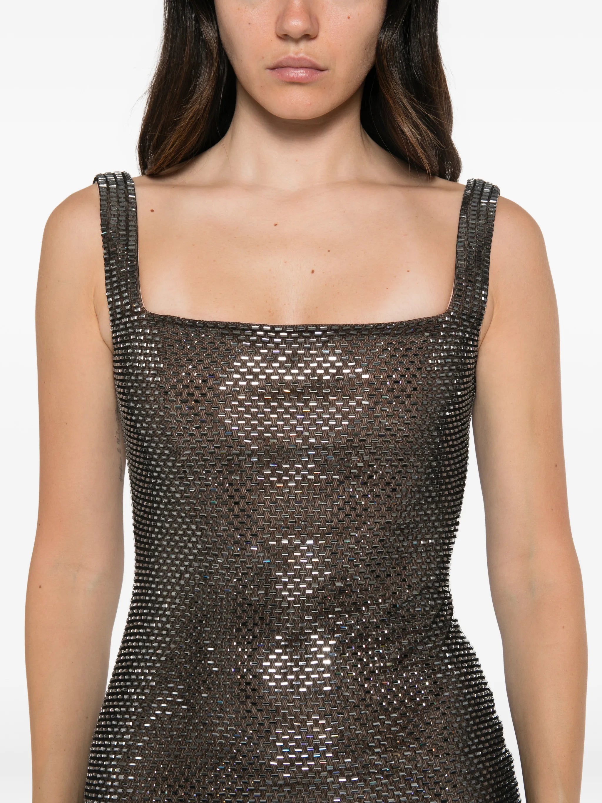 square-neck rhinestone-embellished maxi dress