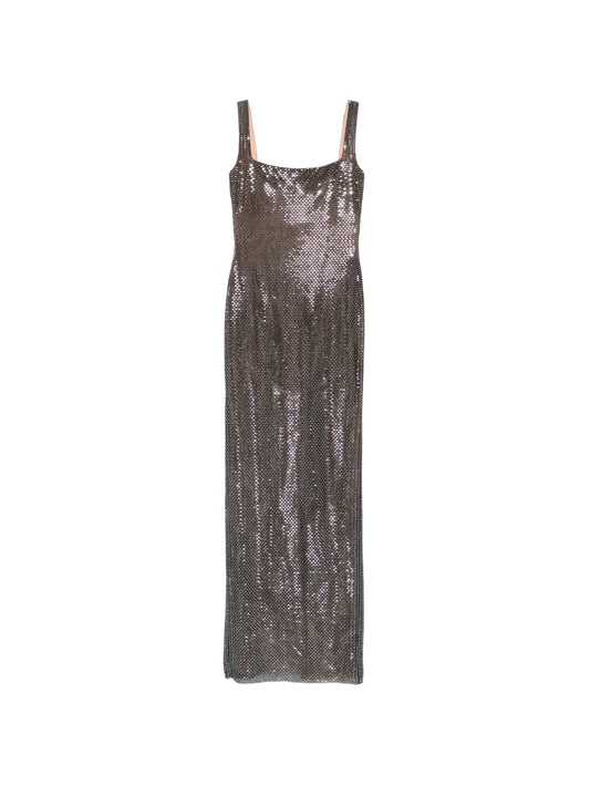 square-neck rhinestone-embellished maxi dress