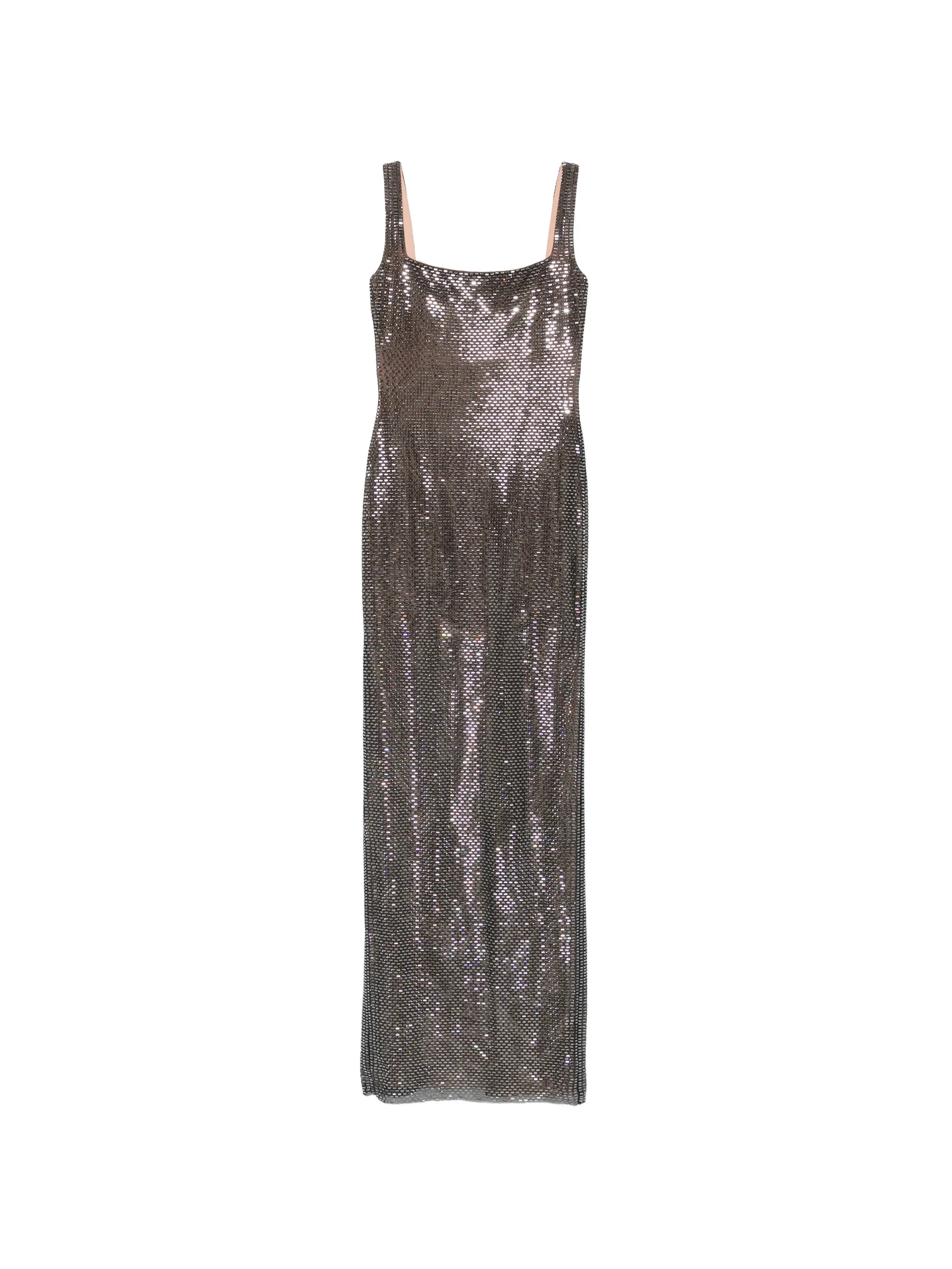 gunmetal square neck rhinestone maxi dress