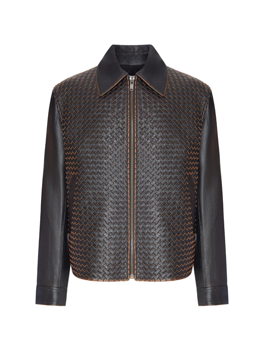 Intrecciato leather jacket