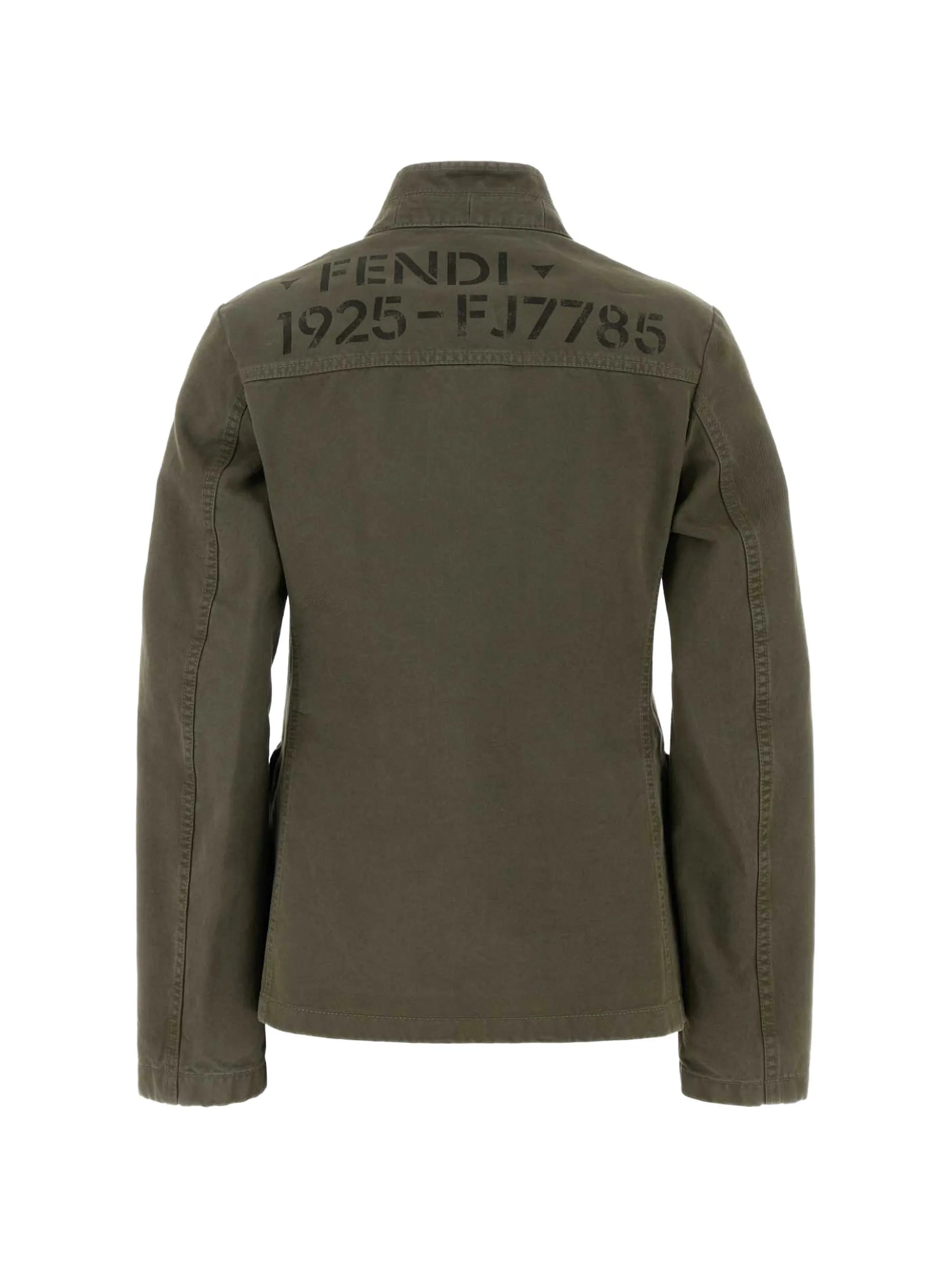 logo-print drill jacket