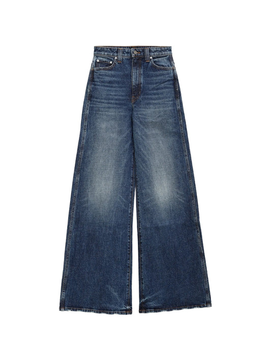 wide-leg whiskered jeans