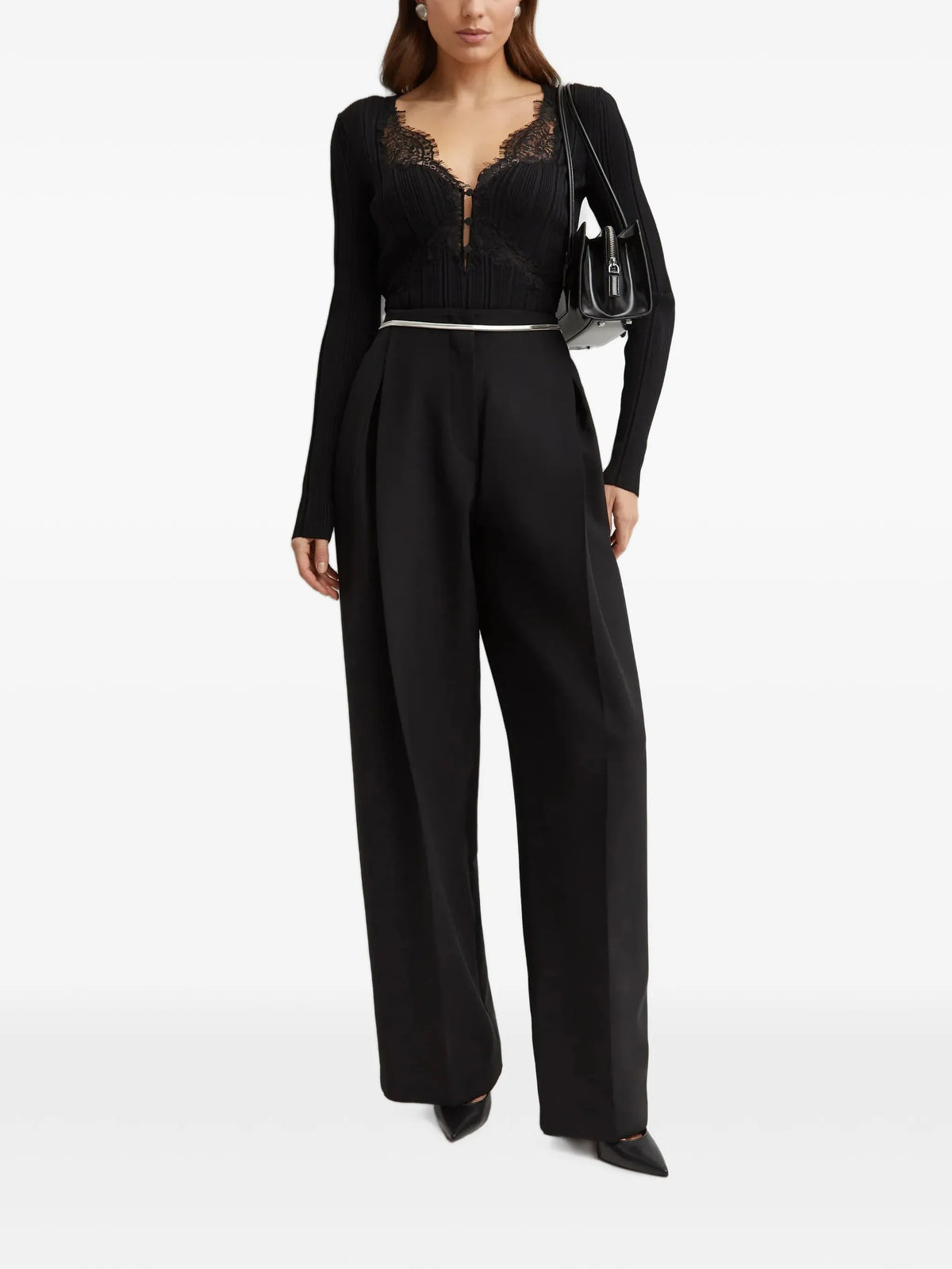 pleated detachable-strap trousers