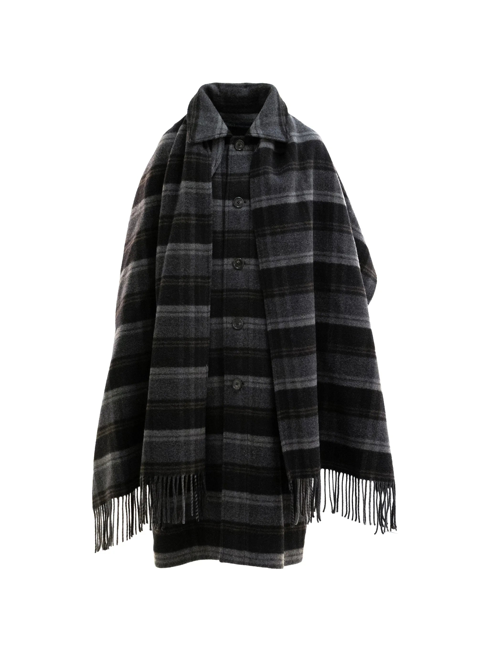 check-pattern scarf-detail coat