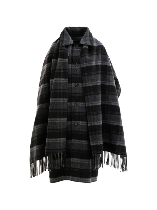 check-pattern scarf-detail coat