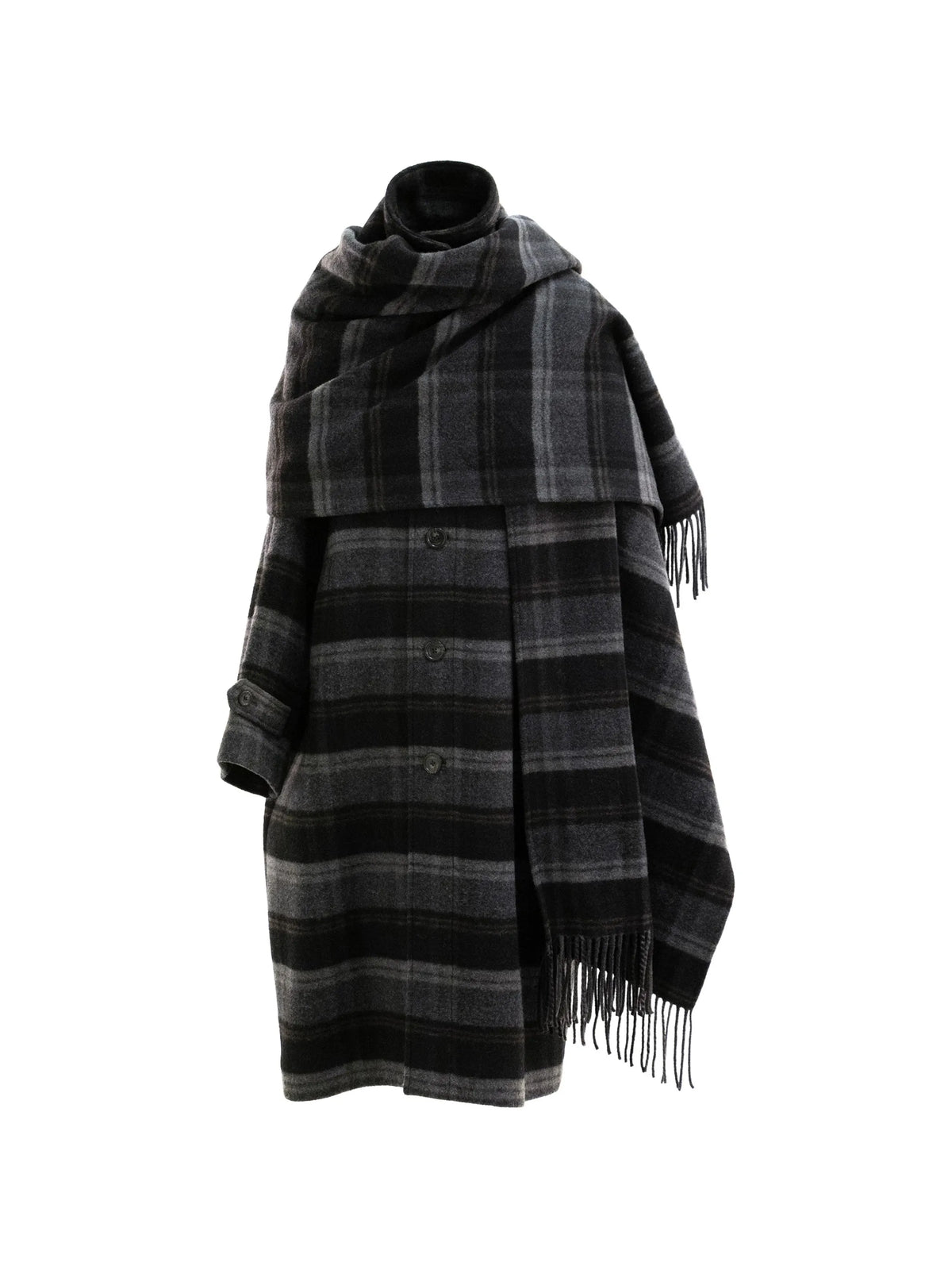 check-pattern scarf-detail coat