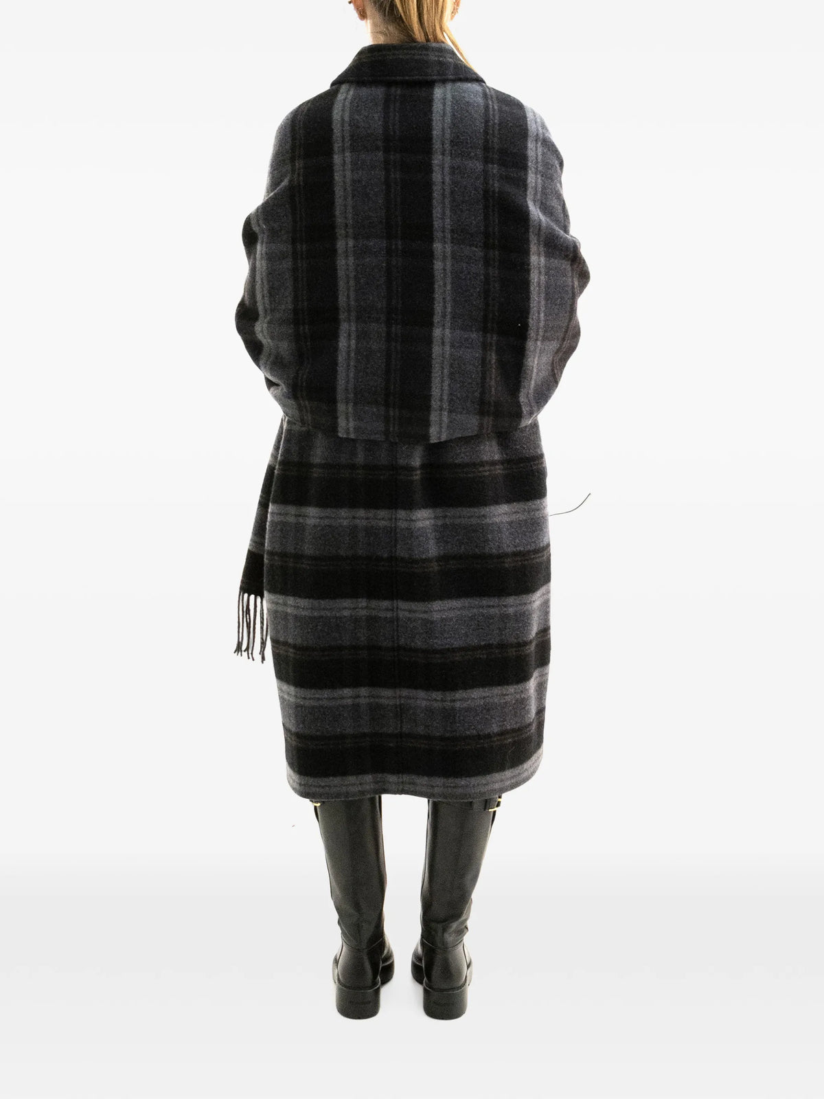 check-pattern scarf-detail coat