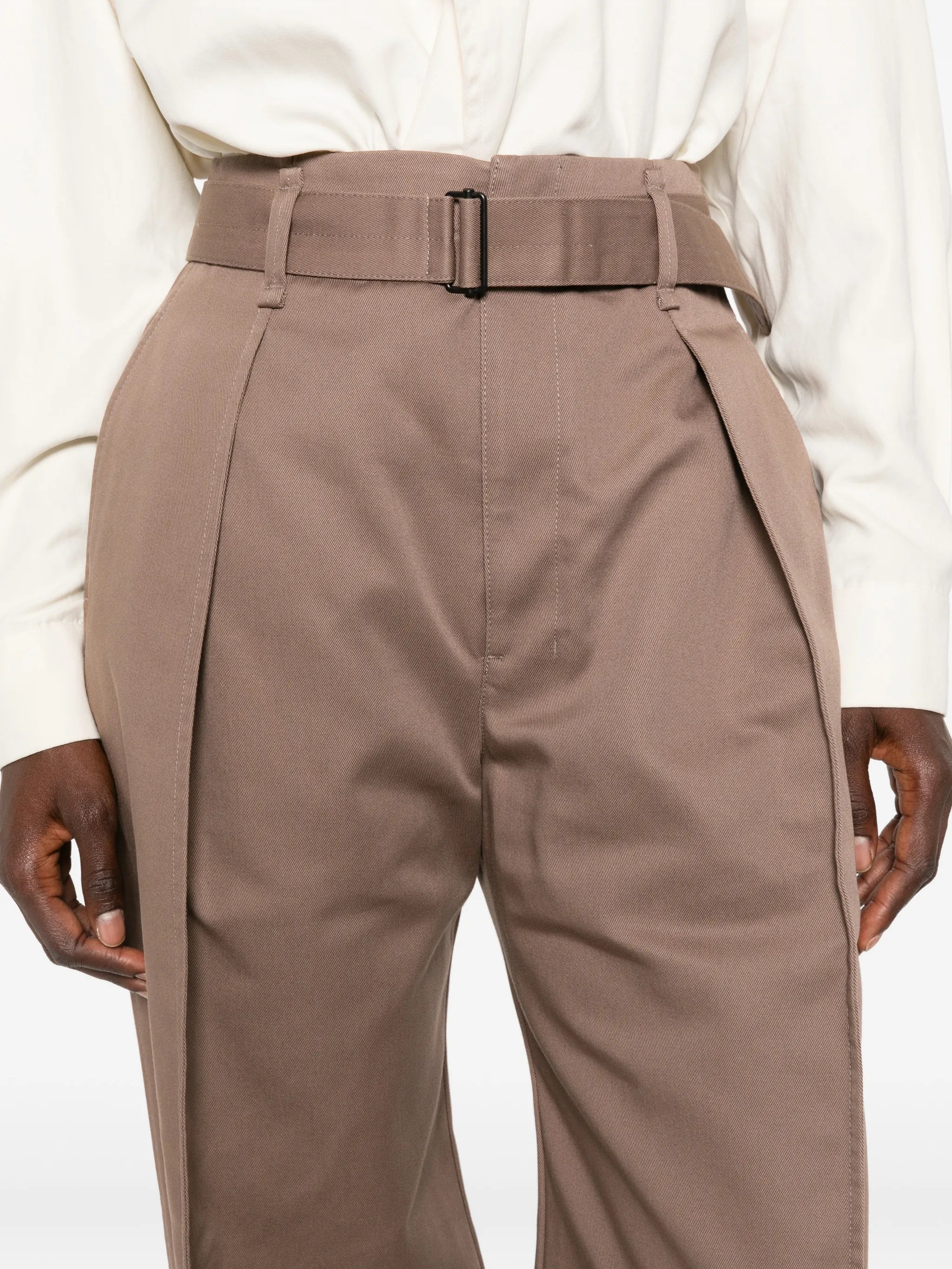 belted pleated high-waisted trousers