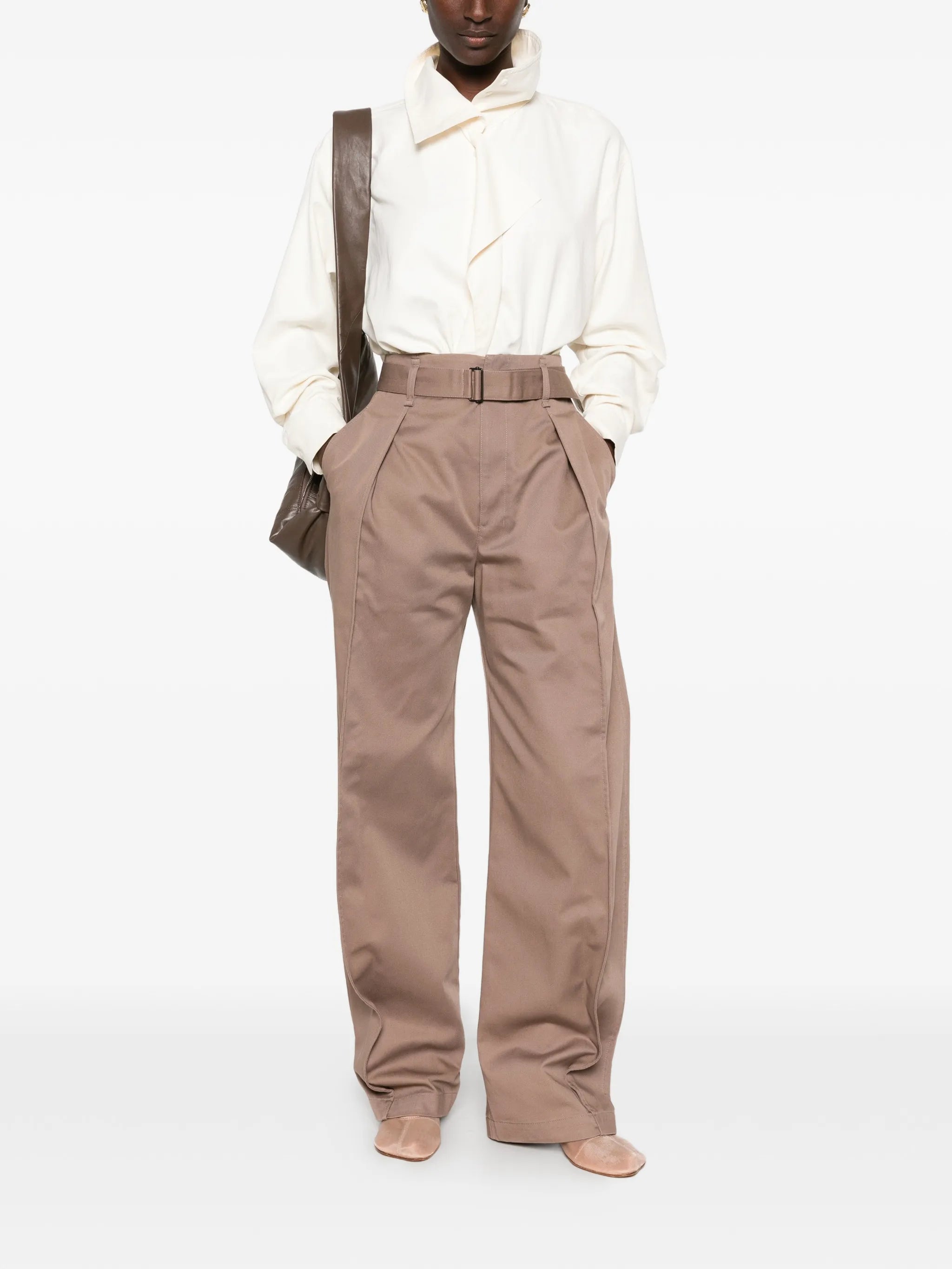 curved trousers in cotton twill blend
