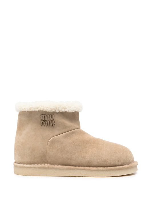 shearling-trim suede ankle boots