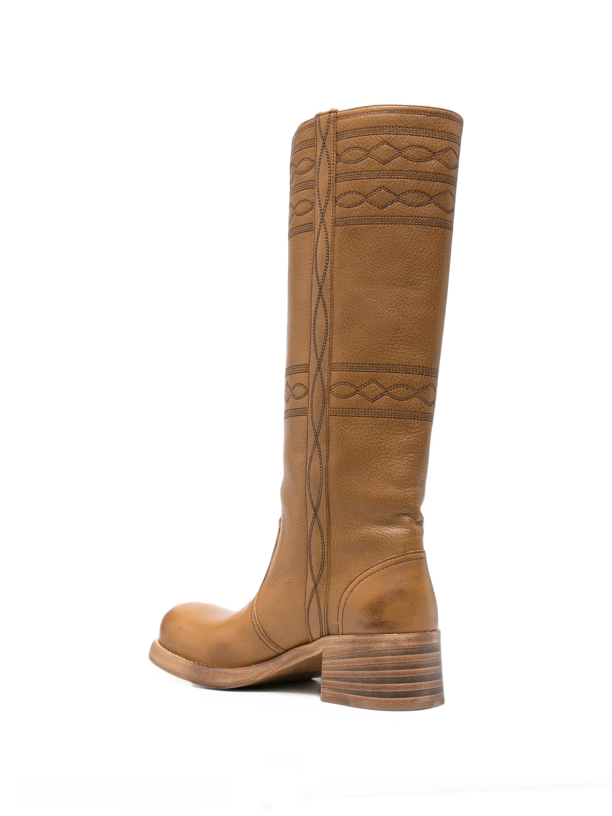 embroidered leather knee-high boots