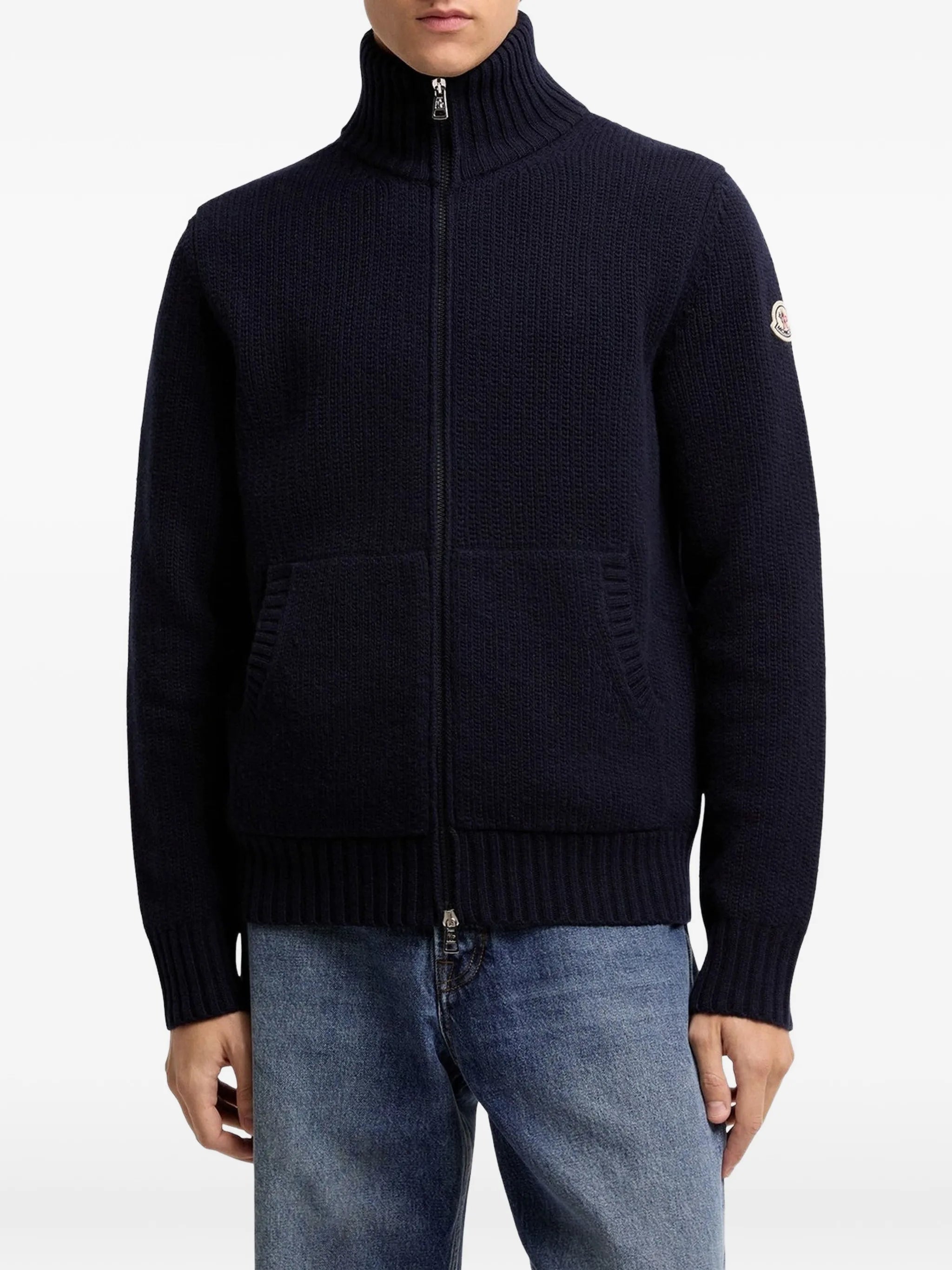 logo-patch zip-fastening cardigan