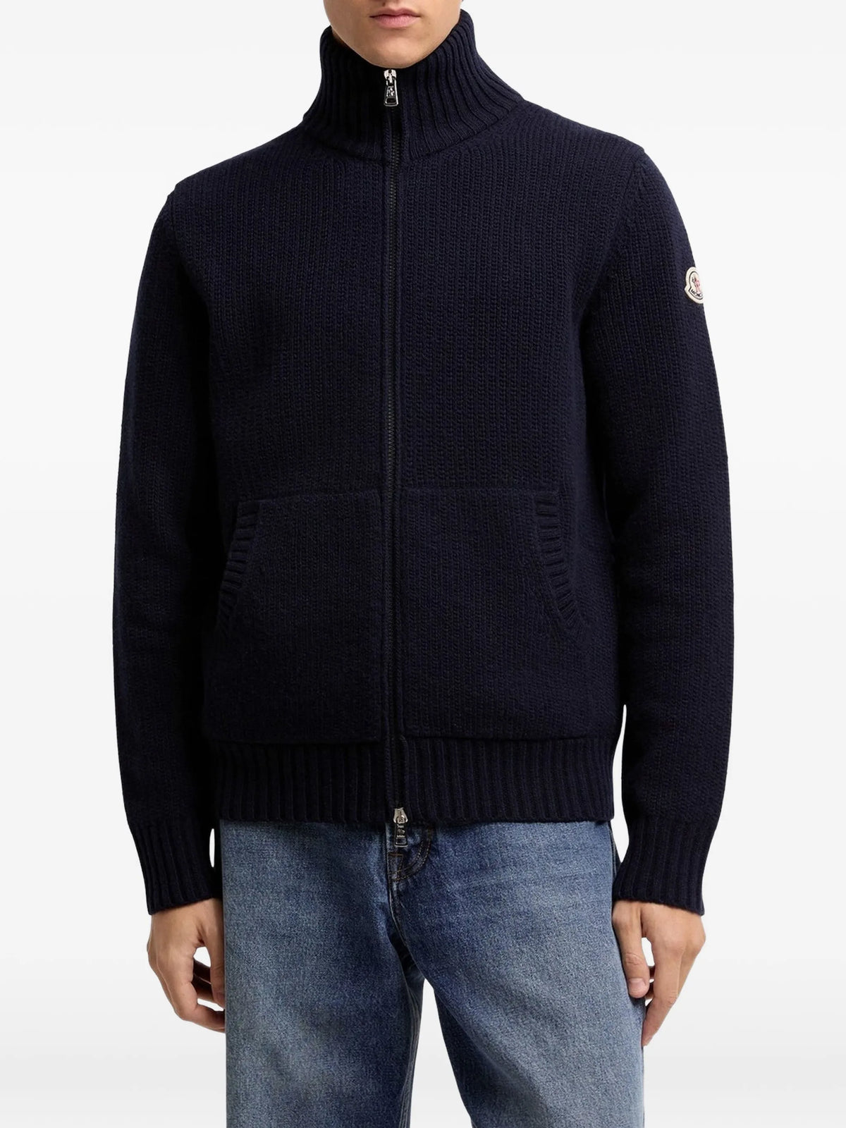 logo-patch zip-fastening cardigan