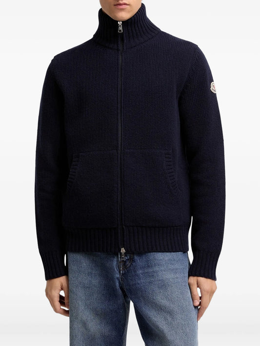 logo-patch zip-fastening cardigan