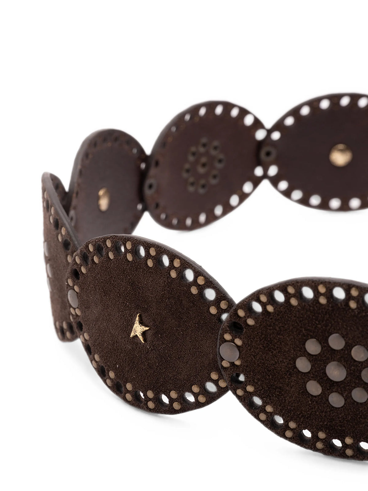 oval belt in washed suede leather with studs