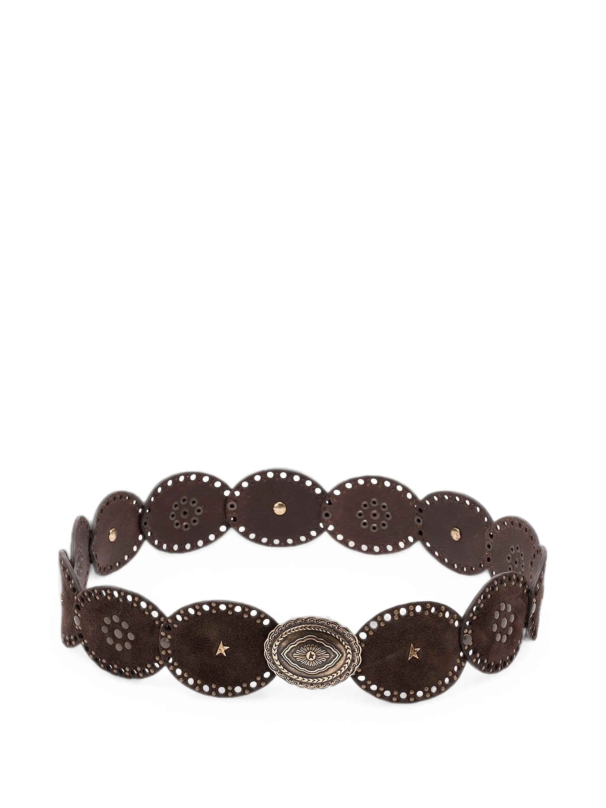 oval belt in washed suede leather with studs