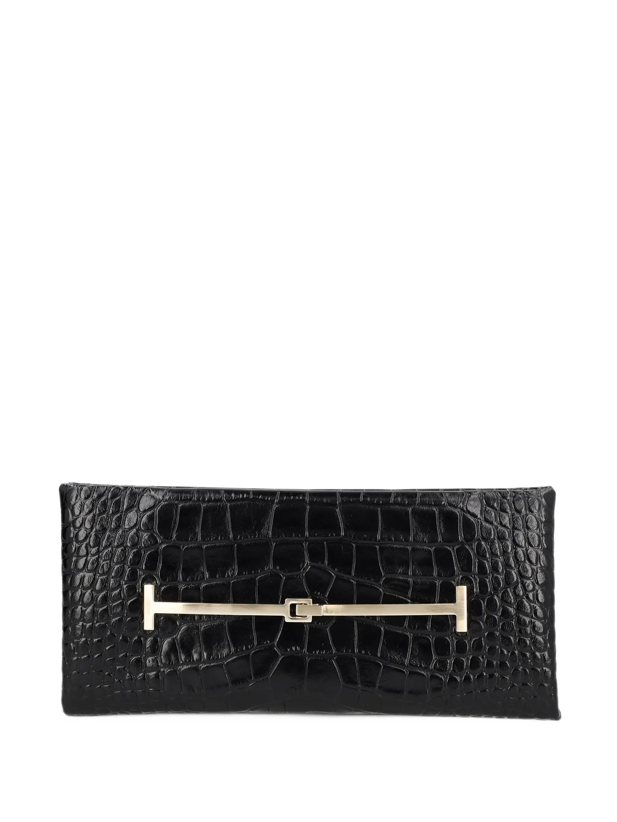 tumbled printed crocodile leather arc clutch bag