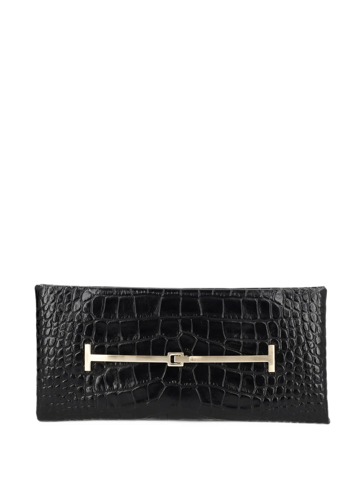 tumbled printed crocodile leather arc clutch bag
