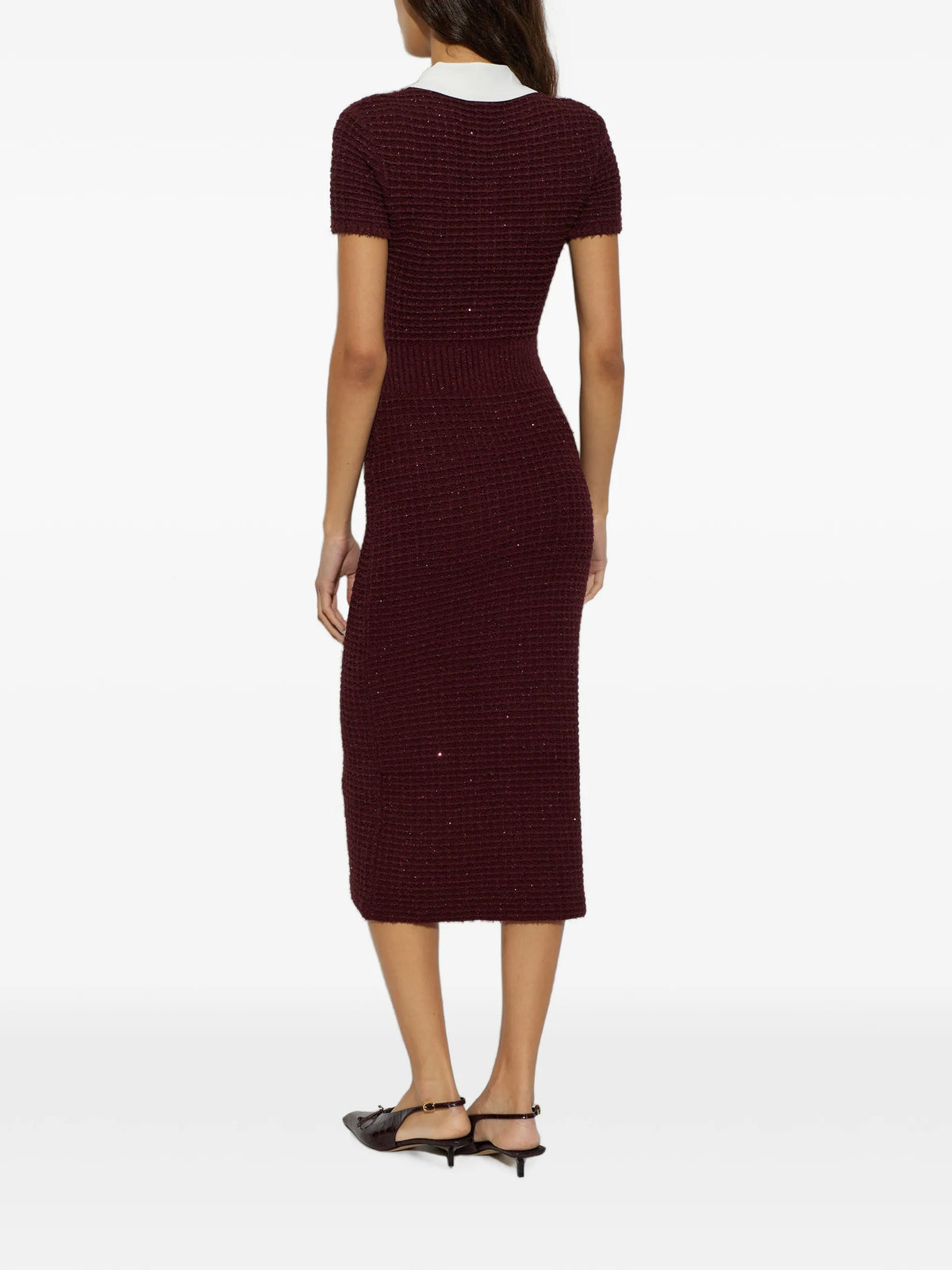 burgundy textured knit midi dress