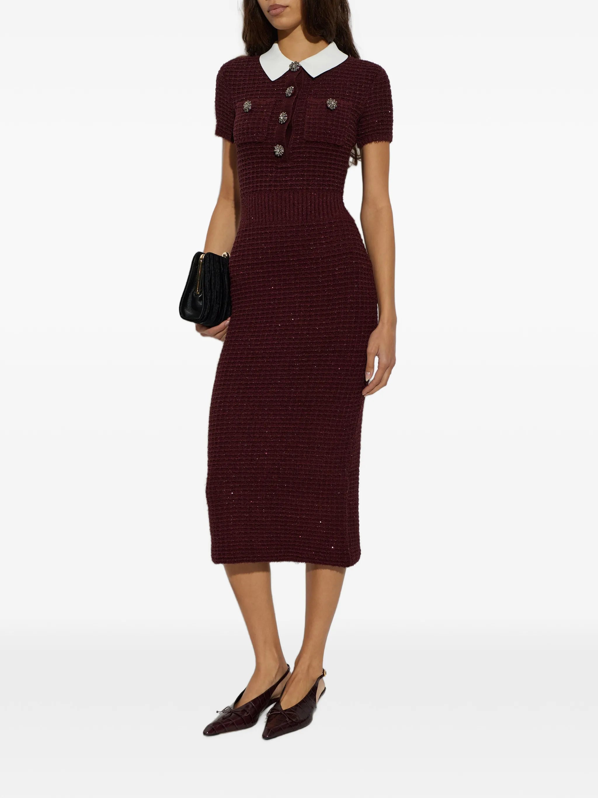 sequin-embellished bouclé-knit midi dress