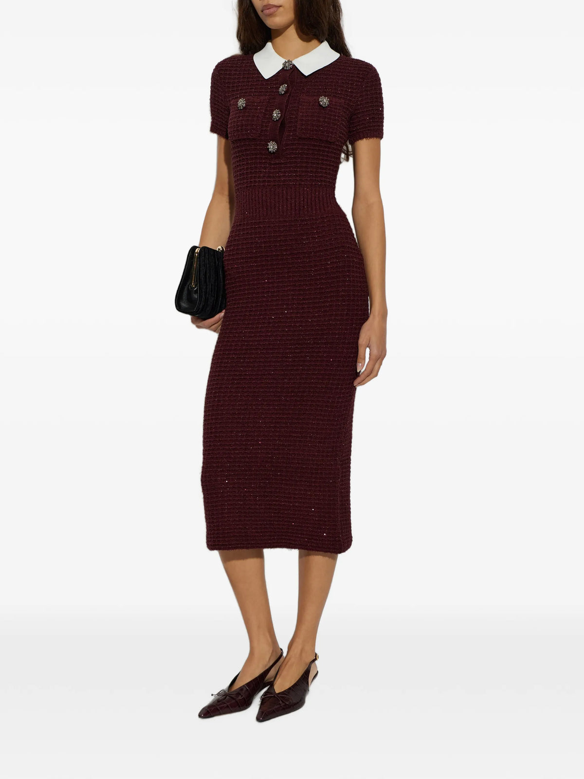sequin-embellished bouclé-knit midi dress