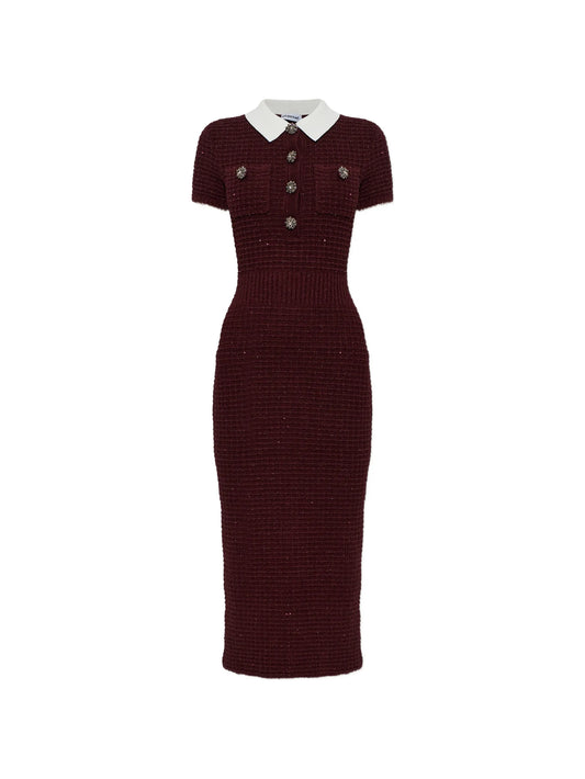 sequin-embellished bouclé-knit midi dress