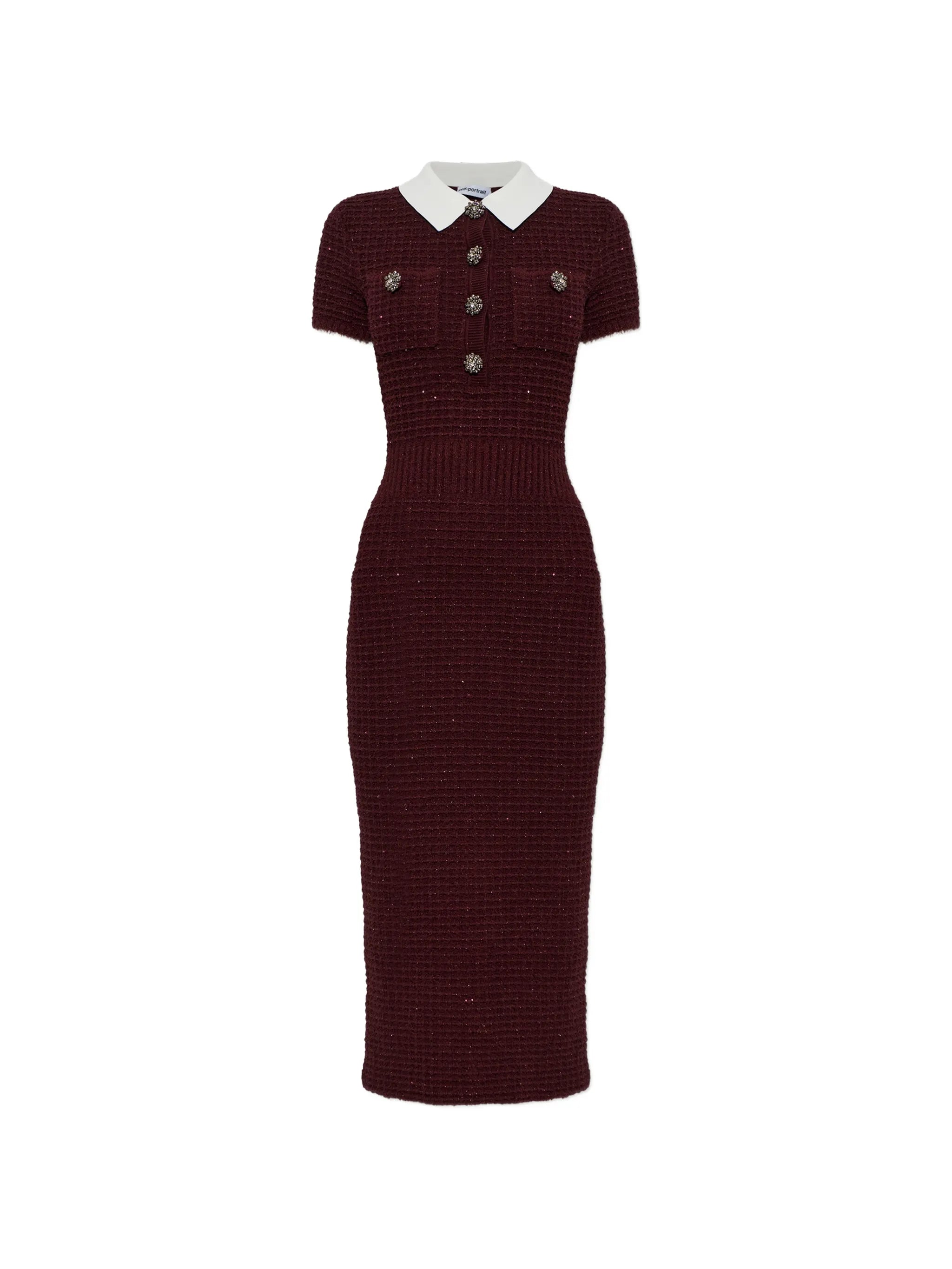 burgundy textured knit midi dress