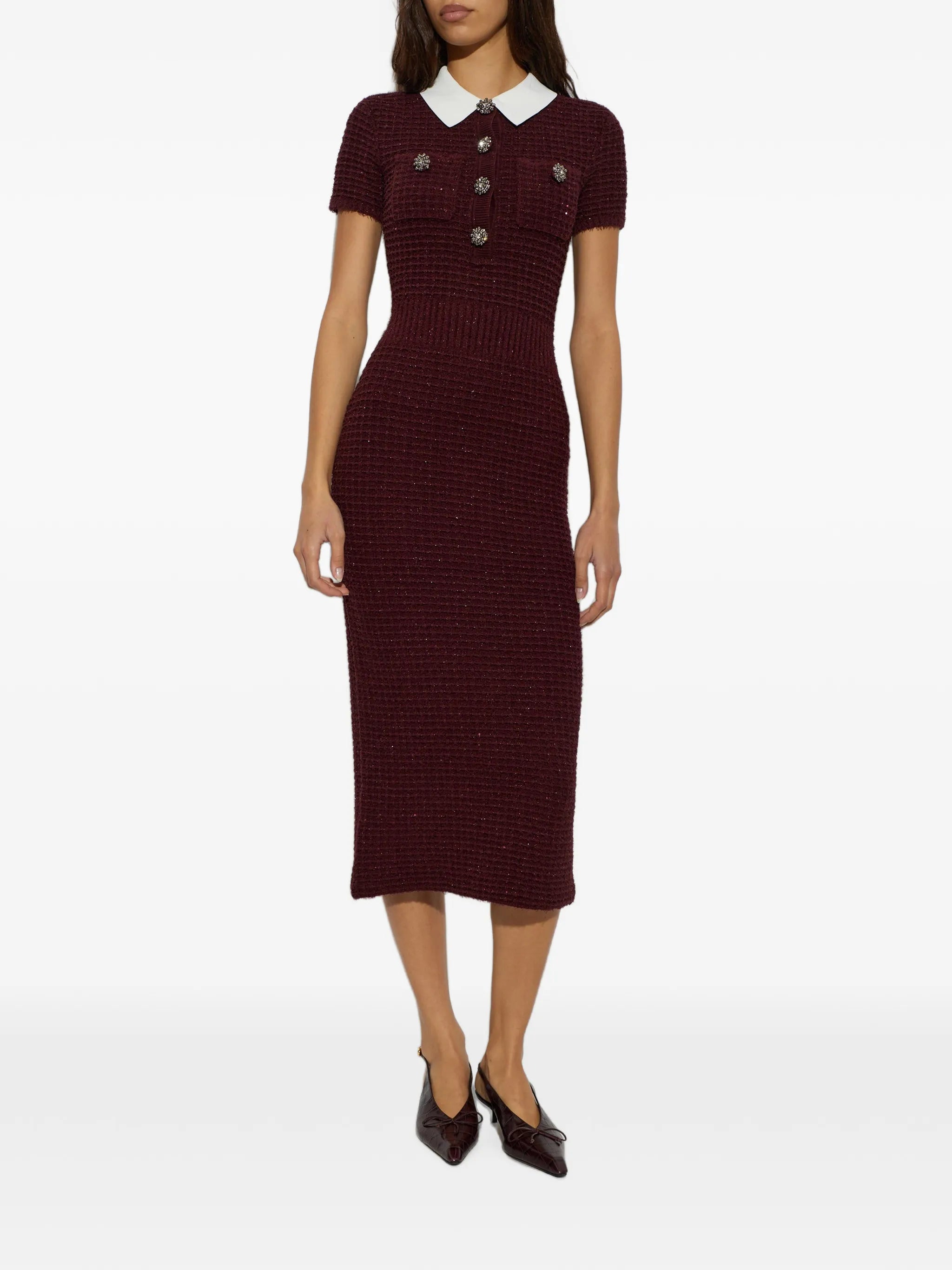 burgundy textured knit midi dress