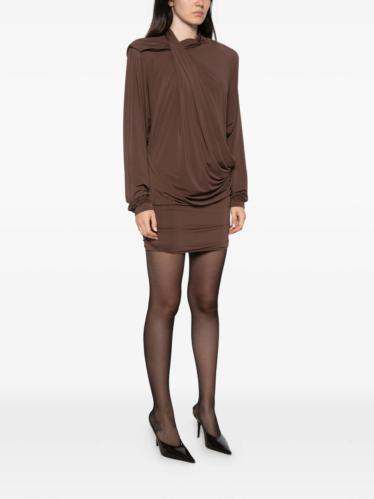 Dalters draped long-sleeve mini dress