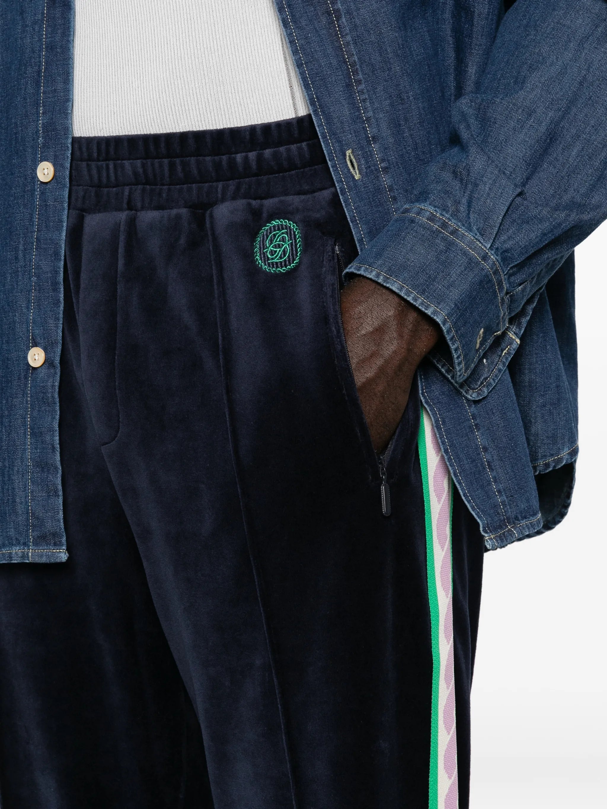 velvet side-stripe track pants